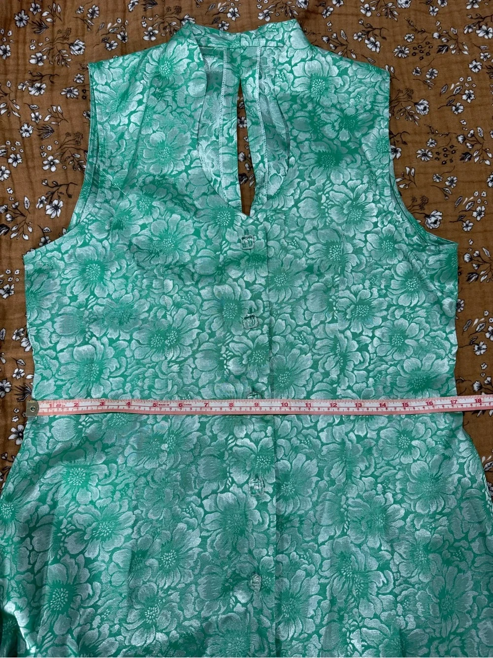 Vintage Floral Maxi Dress | Jacquard Brocade Metallic | Button Up Sleeveless - Picture 9 of 11
